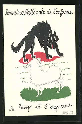 Künstler-AK F. Lesourt: Semaine Nationale de l`enfance, Le loup et l`agneau, Kinderfürsorge