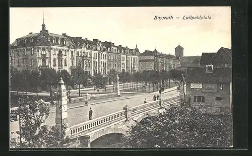 AK Bayreuth, Blick über die Brücke zum Luitpoldplatz