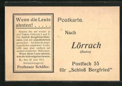 AK Lörrach / Baden, Mitteilungskarte von Professor Schäfer