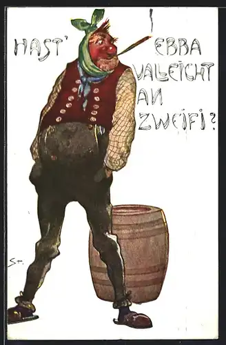 AK Landstreicher steht neben einem Fass und raucht eine Zigarette