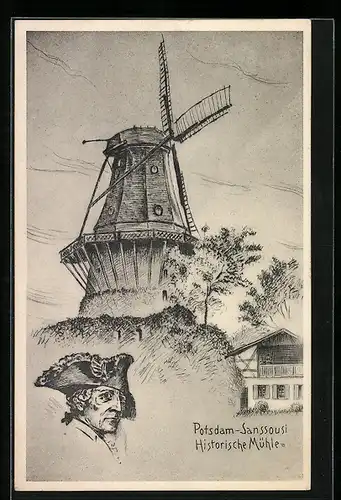 AK Potsdam-Sanssouci, Historische Mühle, Alter Fritz