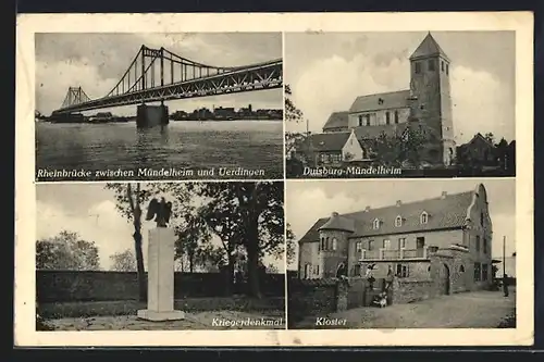 AK Duisburg-Mündelheim, Rheinbrücke, Kloster, Kirche