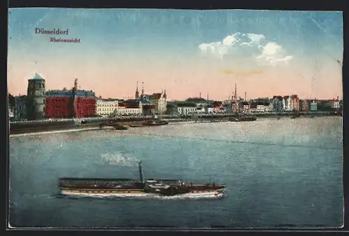 AK Düsseldorf, Dampfer auf dem Rhein