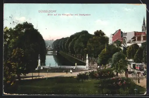 AK Düsseldorf, Blick auf Königsallee mit Stadtgraben