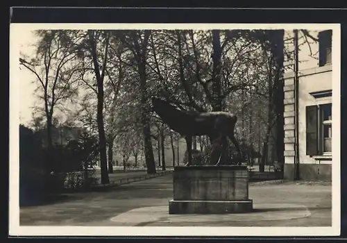 AK Düsseldorf, Hirschstatue im Hofgarten