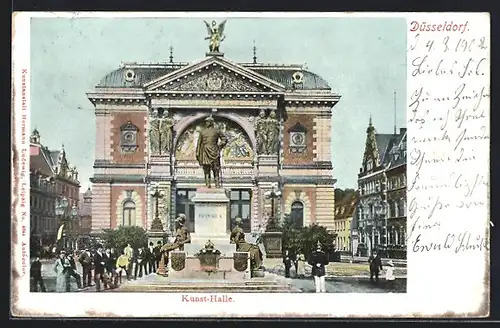 AK Düsseldorf, Bismarckstatue vor der Kunst-Halle