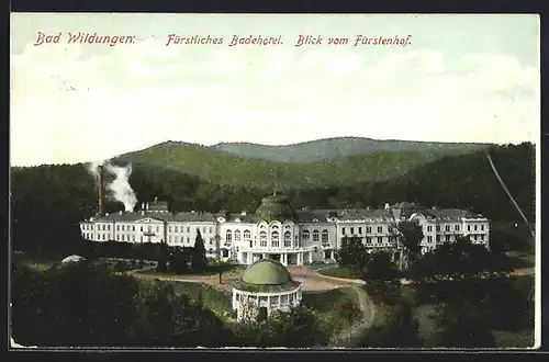 AK Bad Wildungen, Fürstliches Badehotel, Blick vom Fürstenhof