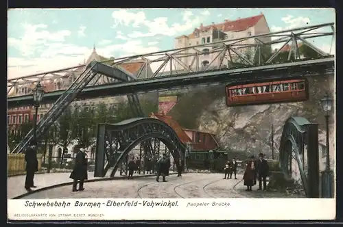 AK Barmen, Schwebebahn an der Haspeler Brücke, Strassenbahn