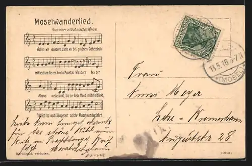 AK Cochem, Ortsansicht Cochem, Bernkastel und weiterer Orte an der Mosel, Moselwanderlied