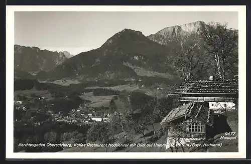 AK Berchtesgaden, Obersalzberg, Kaffee Restaurant Hochlenzer mit Blick auf Untersberg
