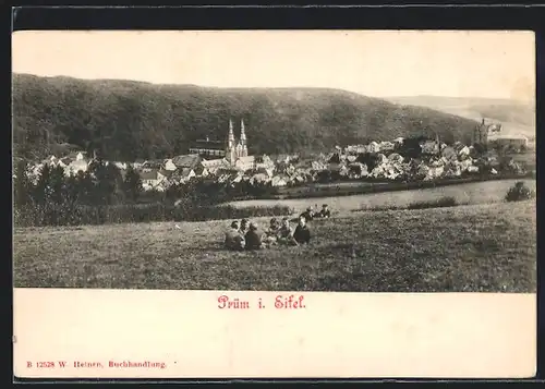 AK Prüm /Eifel, Ortspanorama mit Fluss