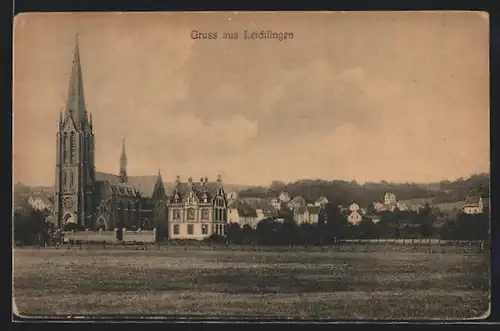 AK Leichlingen, Panorama mit Kirche