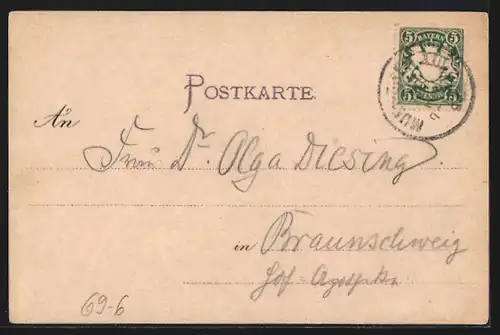 Lithographie Menschen laufen barfuss über die Wiese