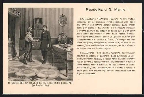 Künstler-AK Repubblica di S. Marino, Il Generale Garibaldi ed il Reggente Belzoppi