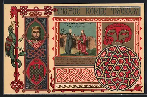 AK Schutzheiliger St. Nilus, Gregorio conte di Tuscolo dona le Terre A.S. Nilo per la Fondazione della Badia