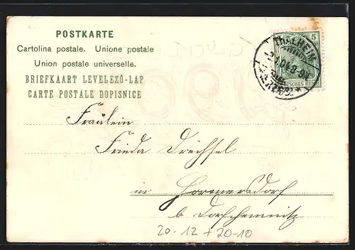 AK Glückliches 1904, Zwerg vor Strauch mit Jahreszahl, Karte m. Golddruck