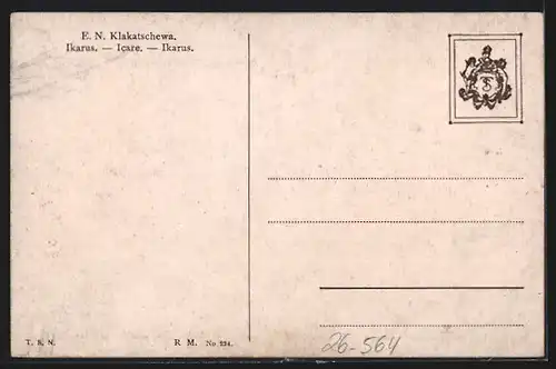 Künstler-AK sign. E. N. Klakatschewa: Ikarus auf Felsen