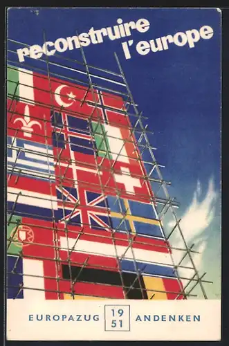 AK Türkei, Recontruire l`europe, Gerüst mit britischer und türkischer Flagge