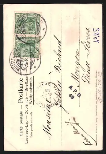 AK Zwerg und Osterhasen mit grossem Ei, Ostergruss