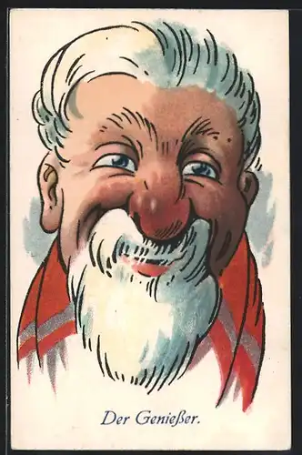 AK Der Geniesser, Gesicht mit roter Knollennase