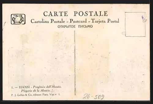 Künstler-AK Hansi: La Prière de l`Alsace, Gebet, Elsass, Tracht, 1. Weltkrieg