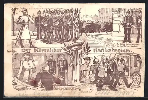 AK Berlin, Der Hauptmann von Köpenick, Der Köpenicker Handstreich, verschiedene Szenen