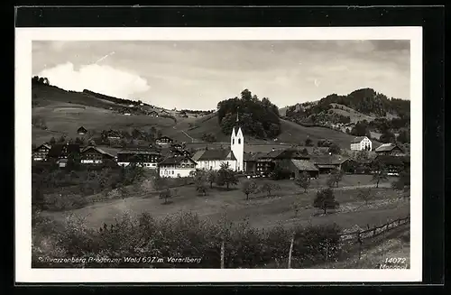 AK Schwarzenberg /Bregenzer Wald, Blick auf die Kirche des Ortes