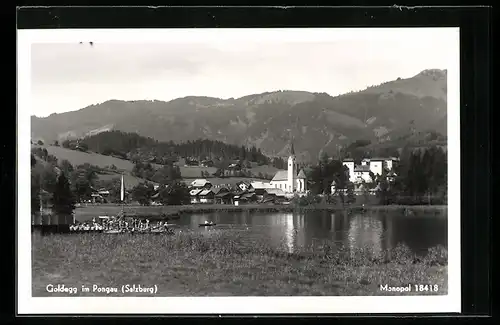 AK Goldegg im Pongau, Uferpartie mit Kirche