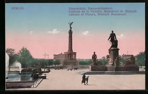 AK Berlin, Siegessäule und Bismarckdenkmal