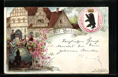 Lithographie Berlin, Spandauer Thor, Wappen