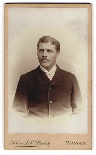 Fotografie F. H. Bertele, Wangen, Junger Mann mit Schnurrbart und hellem Binder
