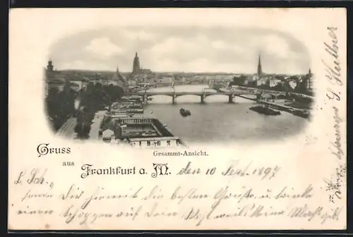 AK Frankfurt a. M., Ortsansicht mit Brücke