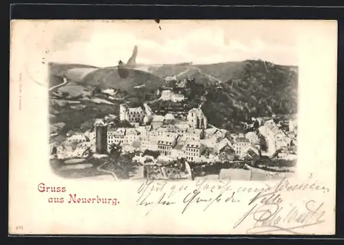 AK Neuerburg, Ortsansicht mit Bergen aus der Vogelschau