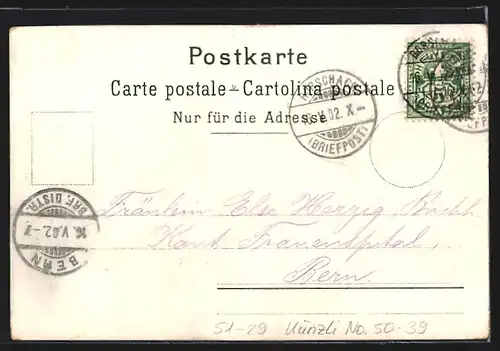 Lithographie Altdorf, Urnerin vor dem Telldenkmal