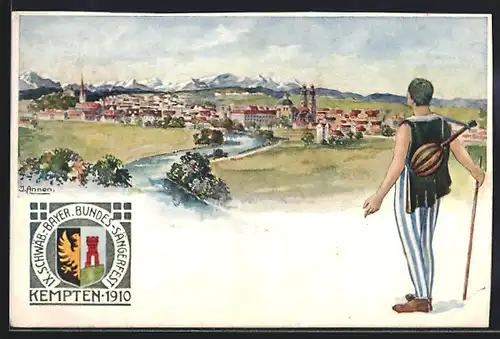 Künstler-AK Kempten, IX. Schwäb.-bayer. Bundes-Sängerfest 1910, Teilansicht