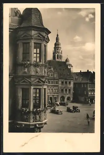 AK Coburg, Martkplatz, Teilansicht mit Hofapotheke u. Morizturm