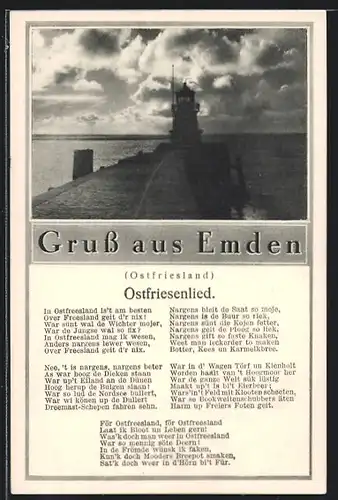 AK Emden /Ostfriesland, Mole mit Leuchtturm, Ostfriesenlied