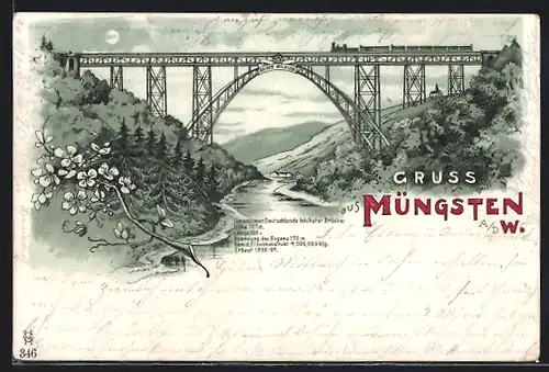 Lithographie Müngsten, Deutschlands höchste Brücke mit Eisenbahn