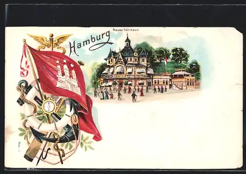 Lithographie Hamburg, Neues Fährhaus, Wappen