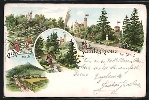 Lithographie Görlitz, Gasthaus auf der Landeskrone