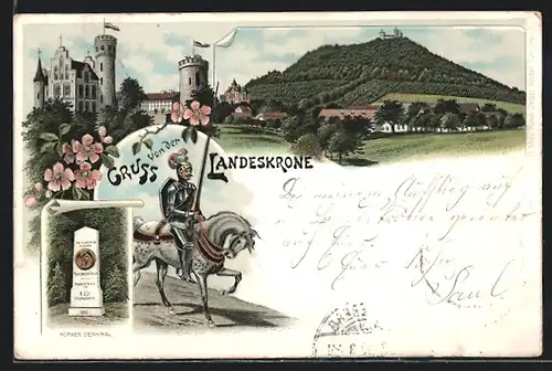 Lithographie Görlitz, Gasthaus Landeskrone, Körner Denkmal
