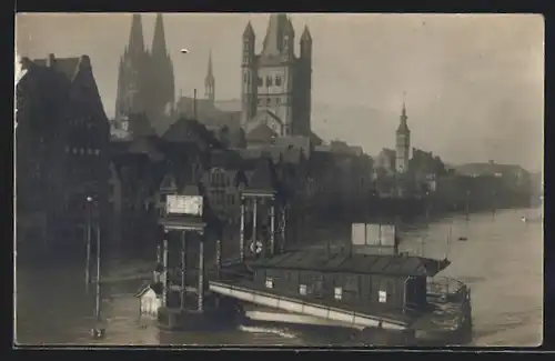 Foto-AK Köln, Rhein-Hochwasser, Dom