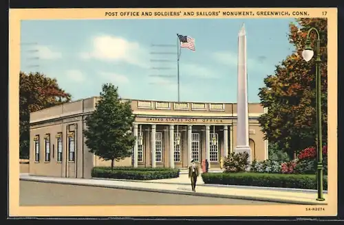 AK Greenwich, CT, Post Office and Soldiers` and Sailors` Monument