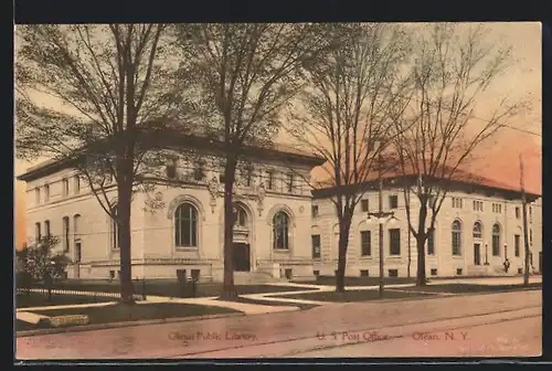 AK Olean, NY, US Post Office, Public Library