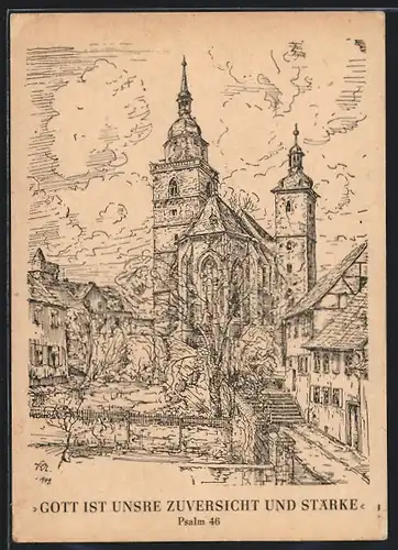 Künstler-AK Bad Tennstedt, Kirche (Zeichnung)
