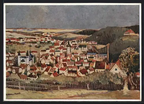 Künstler-AK Gernrode, Ortsansicht bei Tag