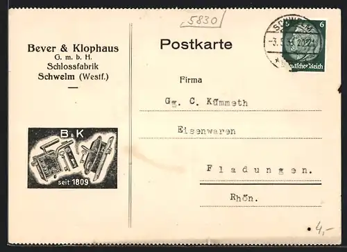 AK Schwelm /Westf., Bever & Klophaus G. m. b. H., Schlossfabrik