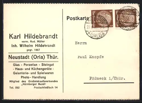 AK Neustadt /Orla, Karl Hildebrandt, Glas, Prozellan, Steingut