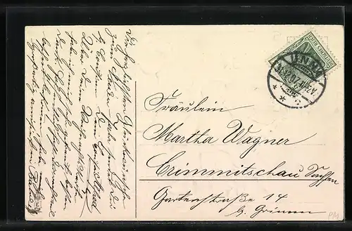 AK Neujahr, Kinder auf einem Karren mit Kleeblättern