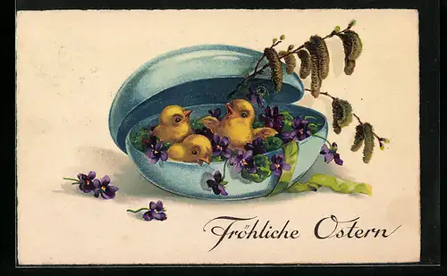 AK Osterküken in einem Ei